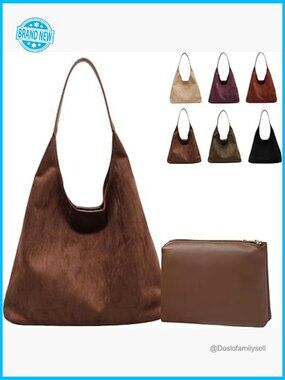 Faux Suede Tote Bag Slouchy Hobo Handbag Retro Shoulder Bag Large Capacity